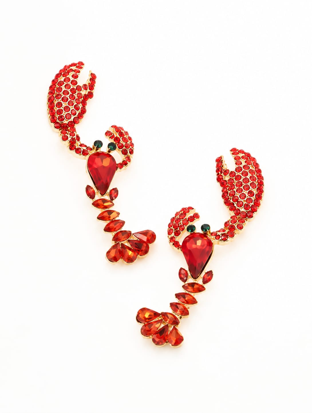 Scarlet Lobster Crystal Statement Earrings | Red Rhinestone Gold Party Earrings