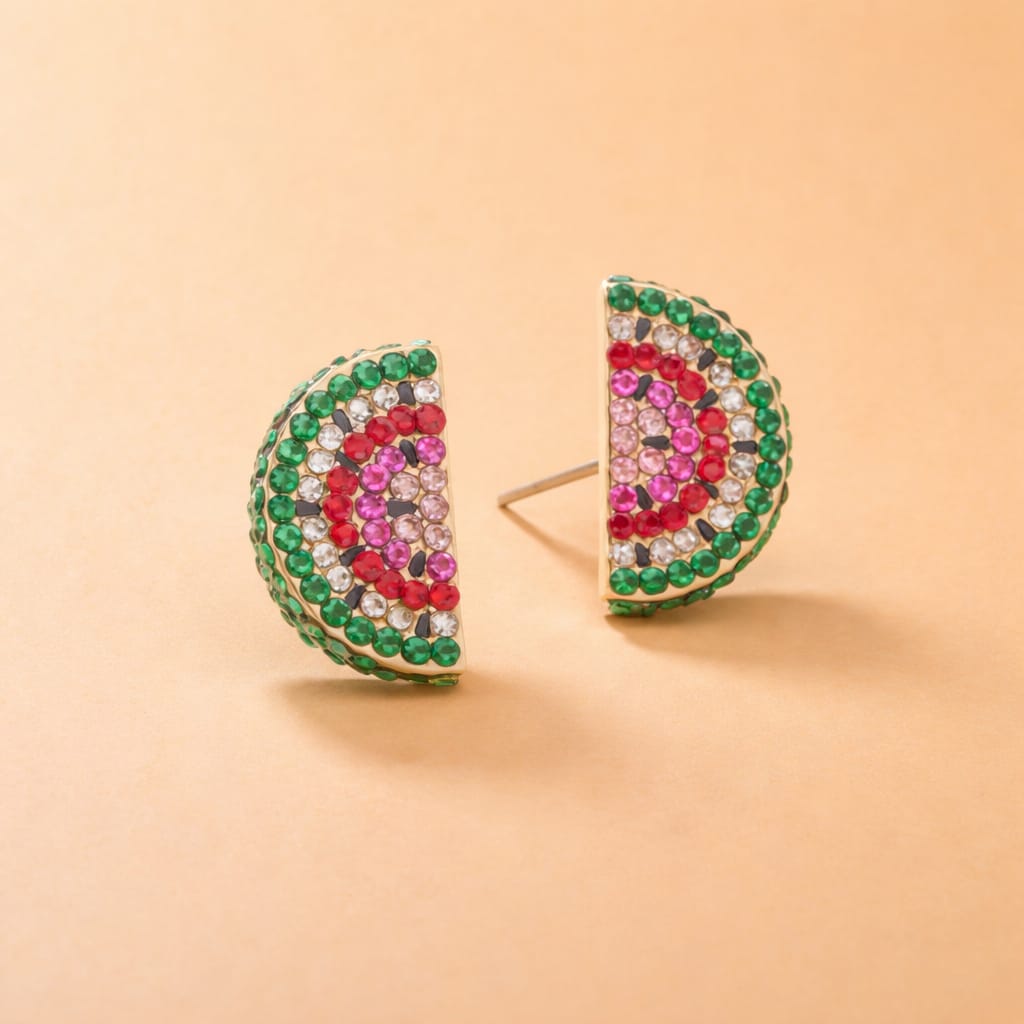 Watermelon Slice Crystal Stud Earrings