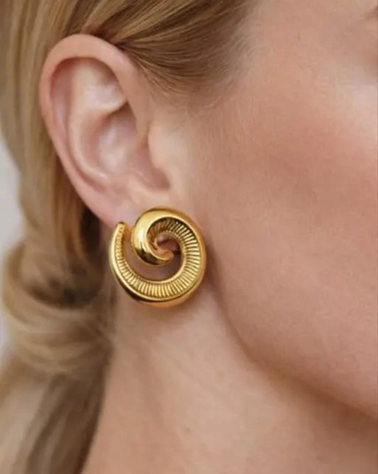 Golden Spiral Statement Stud Earrings