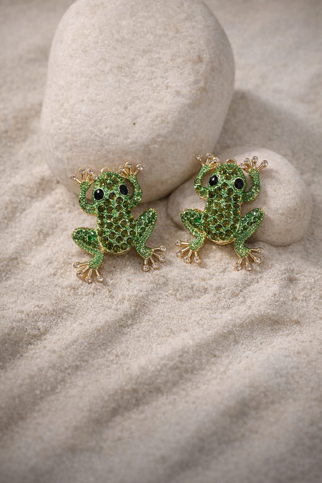 Green Crystal Frog Earrings