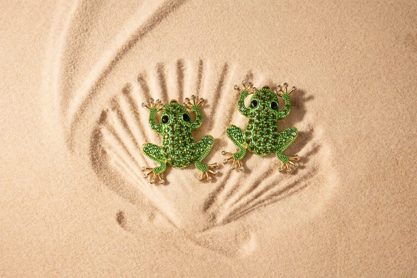 Green Crystal Frog Earrings