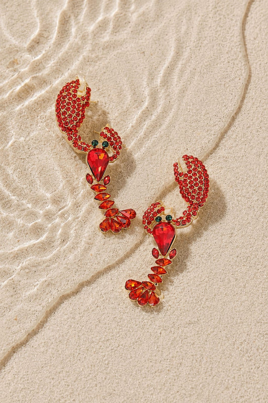 Scarlet Lobster Crystal Statement Earring