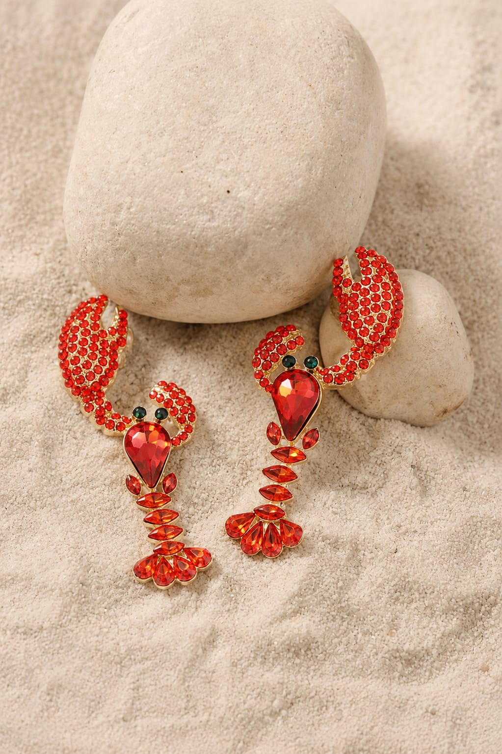 Scarlet Lobster Crystal Statement Earrings | Red Rhinestone Gold Party Earrings