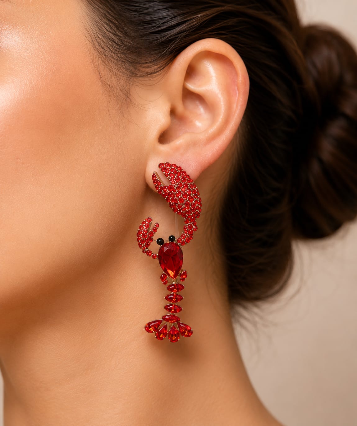 Scarlet Lobster Crystal Statement Earrings | Red Rhinestone Gold Party Earrings