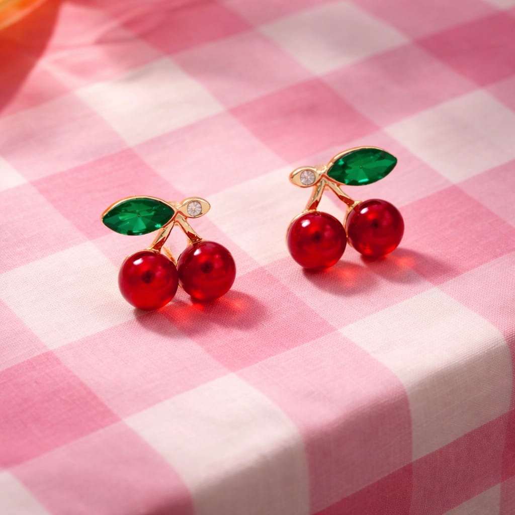 Cherry Bliss Gold-Plated Stud Earrings