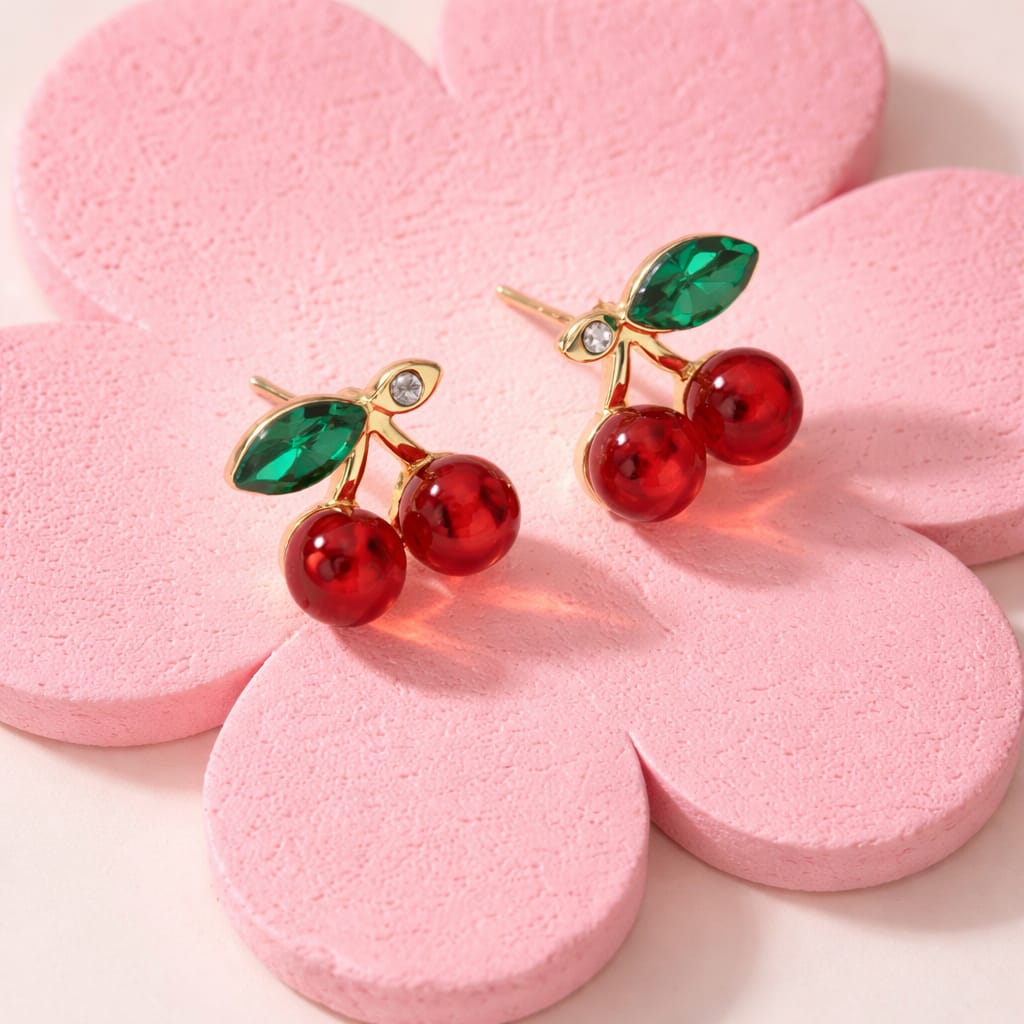 Cherry Bliss Gold-Plated Stud Earrings