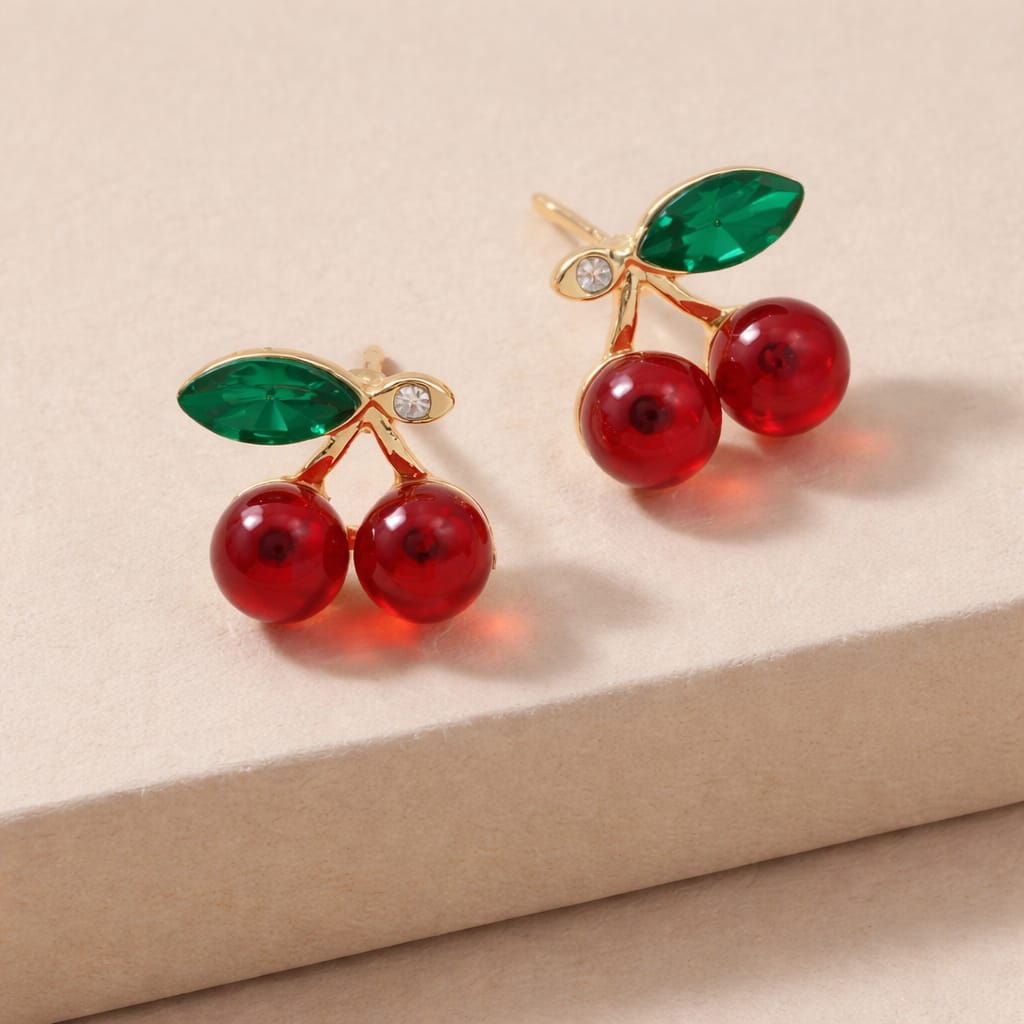 Cherry Bliss Gold-Plated Stud Earrings