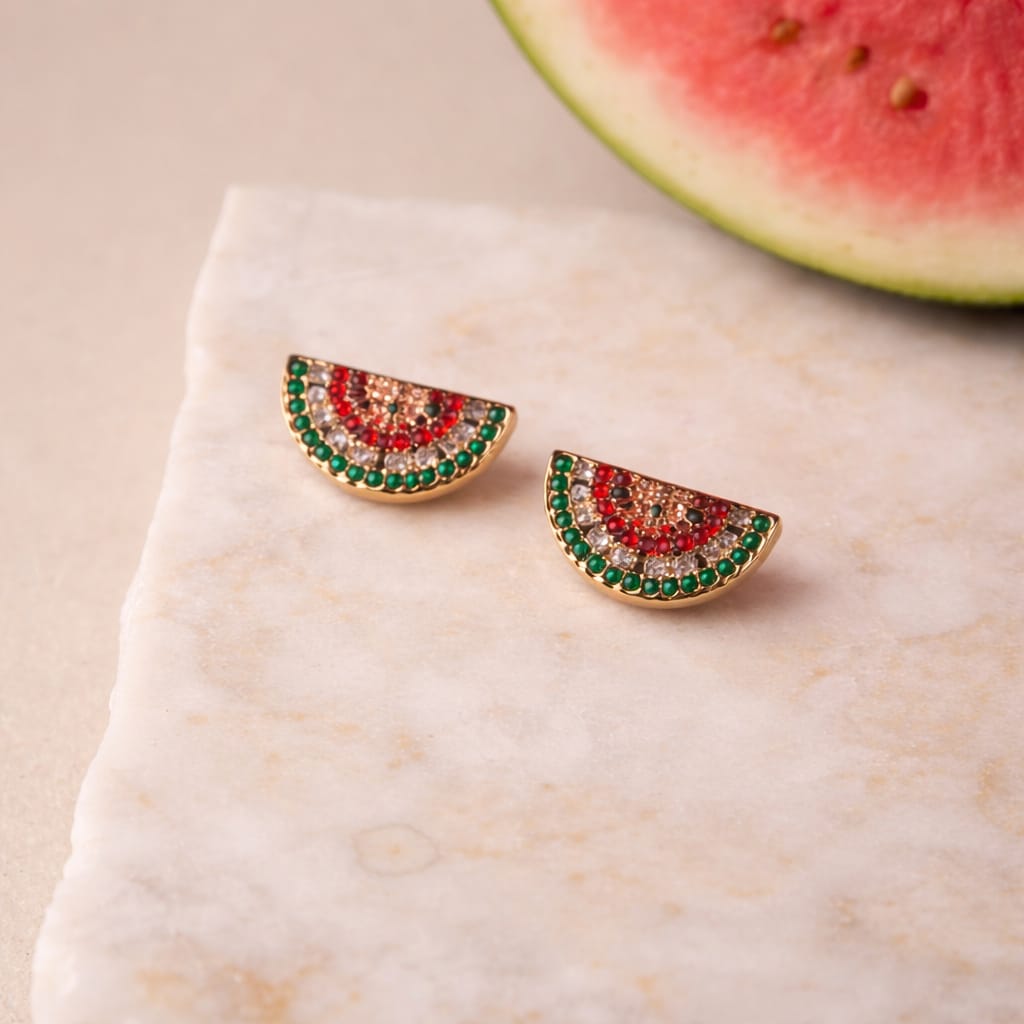 Watermelon Slice Crystal Stud Earrings