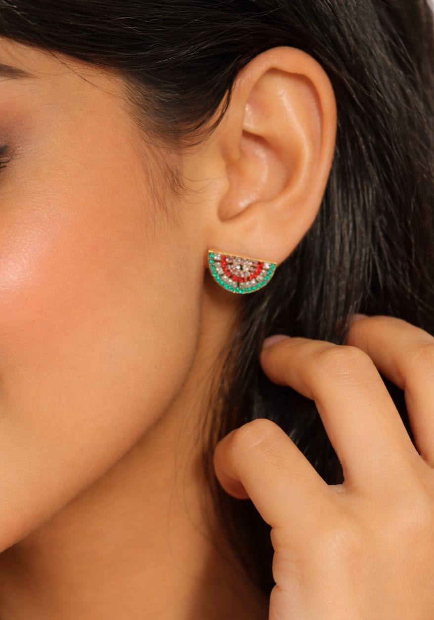 Watermelon Slice Crystal Stud Earrings