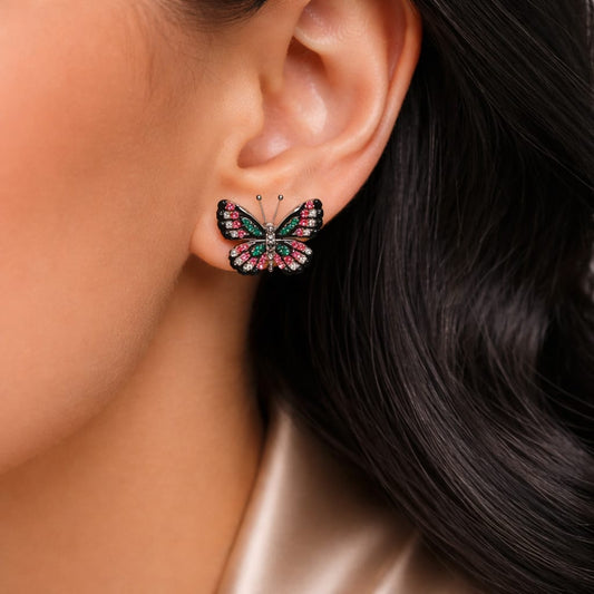 Flutter Pop Butterfly Crystal Stud Earrings