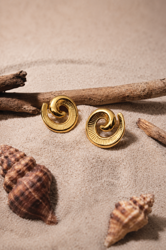 Golden Spiral Statement Stud Earrings